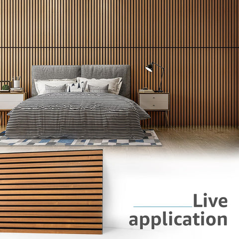 Art3d 4 Pack 47.2 x 23.6in. Wood Slat Acoustic Panels for Wall and Ceiling - 3D Fluted Sound Absorbing Panel with Wood Finish - Teak