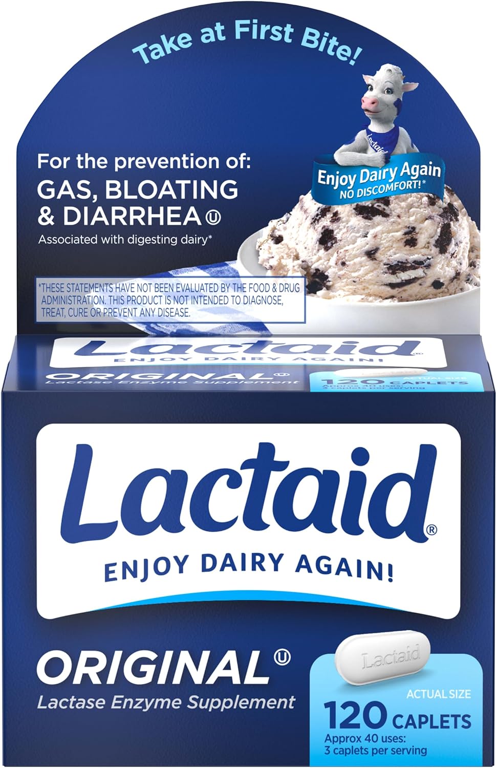 Lactaid Original Strength Lactose Intolerance Caplets, 120 Ct
