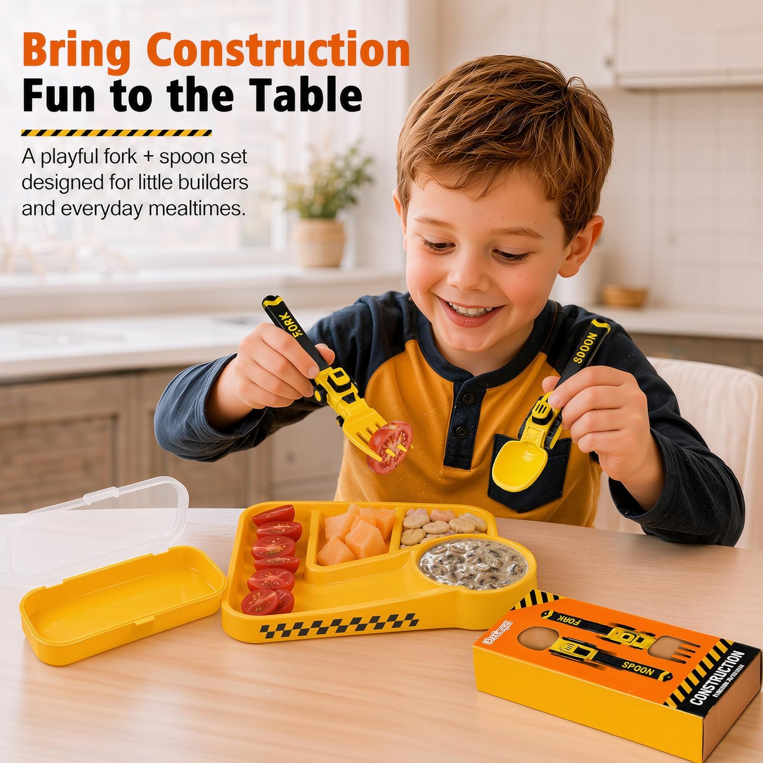 Deinyi Construction Toddler Utensils, Reusable Toddler Fork and Spoon