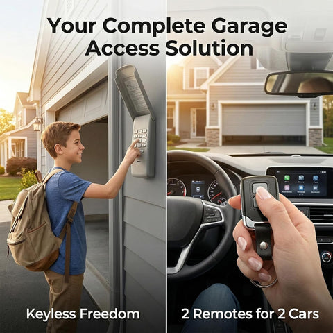 3-in-1 Garage Door Opener Keypad with 2 Keychain Remote Compatible with Liftmaster, Chamberlain, Craftsman Openers, Works with Yellow/Purple/Red/Orange/Green Learn Button, Replaces 878MAX 893MAX