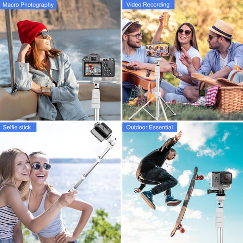 Sensyne 67" Phone Tripod & Selfie Stick, Extendable Cell Phone Tripod Stand with Wireless Remote and Phone Holder, Compatible with iPhone Android Phone, Camera (Silver)