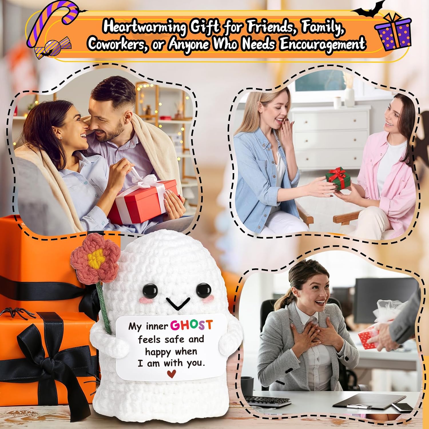 Unique Heartfelt Gift for Women Bestie Friends Pocket Hug Crochet Ghost