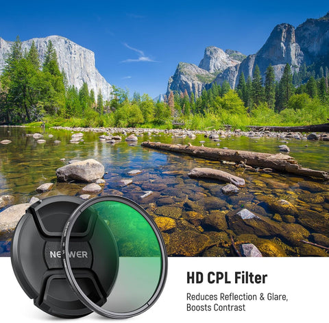 NEEWER 52mm CPL Filter with Lens Cap, Ultra Thin Circular Polarizing Filter, Nano Coating, HD Optical Glass for Camera Lens, Reduces Reflection and Glare Increases Contrast
