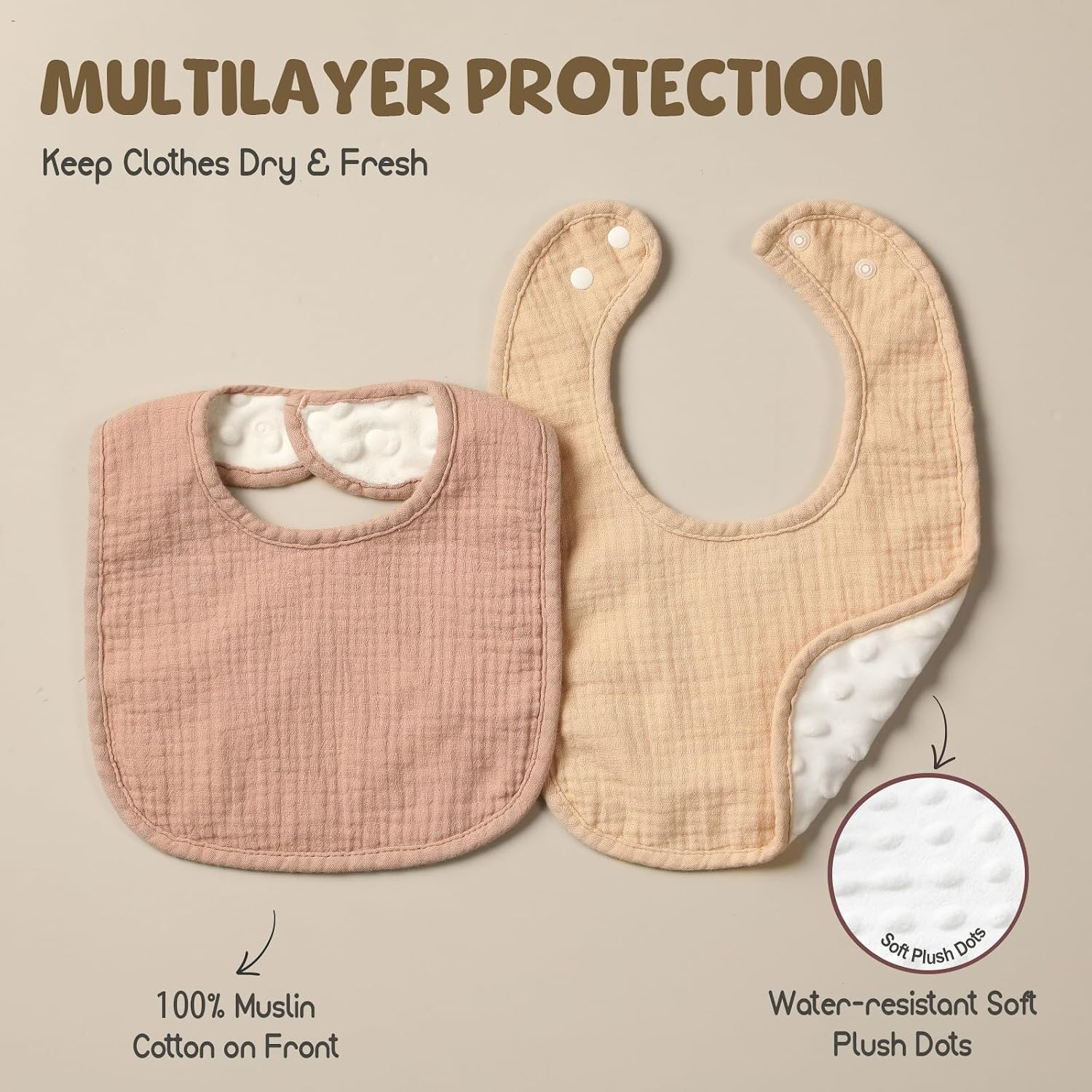 POIKSHARK 6-Pack Muslin Baby Bibs for Unisex Boys Girls, Cotton Baby Drool Bibs, Drooling and Teething Bibs for Infant