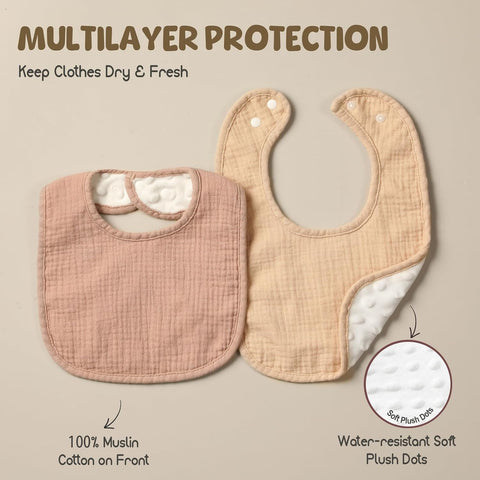 POIKSHARK 6-Pack Muslin Baby Bibs for Unisex Boys Girls, Cotton Baby Drool Bibs, Drooling and Teething Bibs for Infant
