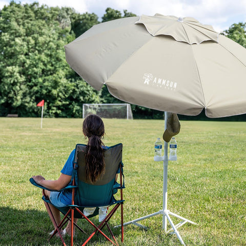 AMMSUN Shade Umbrella, Premium Portable Umbrella with Stand, 6.5ft Lightweight Free Standing Canopy for Sporting Games, Adjustable Instant Sun Protection and Easy to Carry, Beige