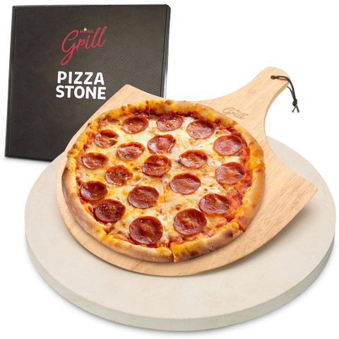 HANS GRILL PIZZA STONE | Circular Pizza Stone For Oven Baking & BBQ Grilling With Free Wooden Peel | Extra Large Round Round 15" Inches Diameter (38CM) Durable Cordierite Cooking Stone.