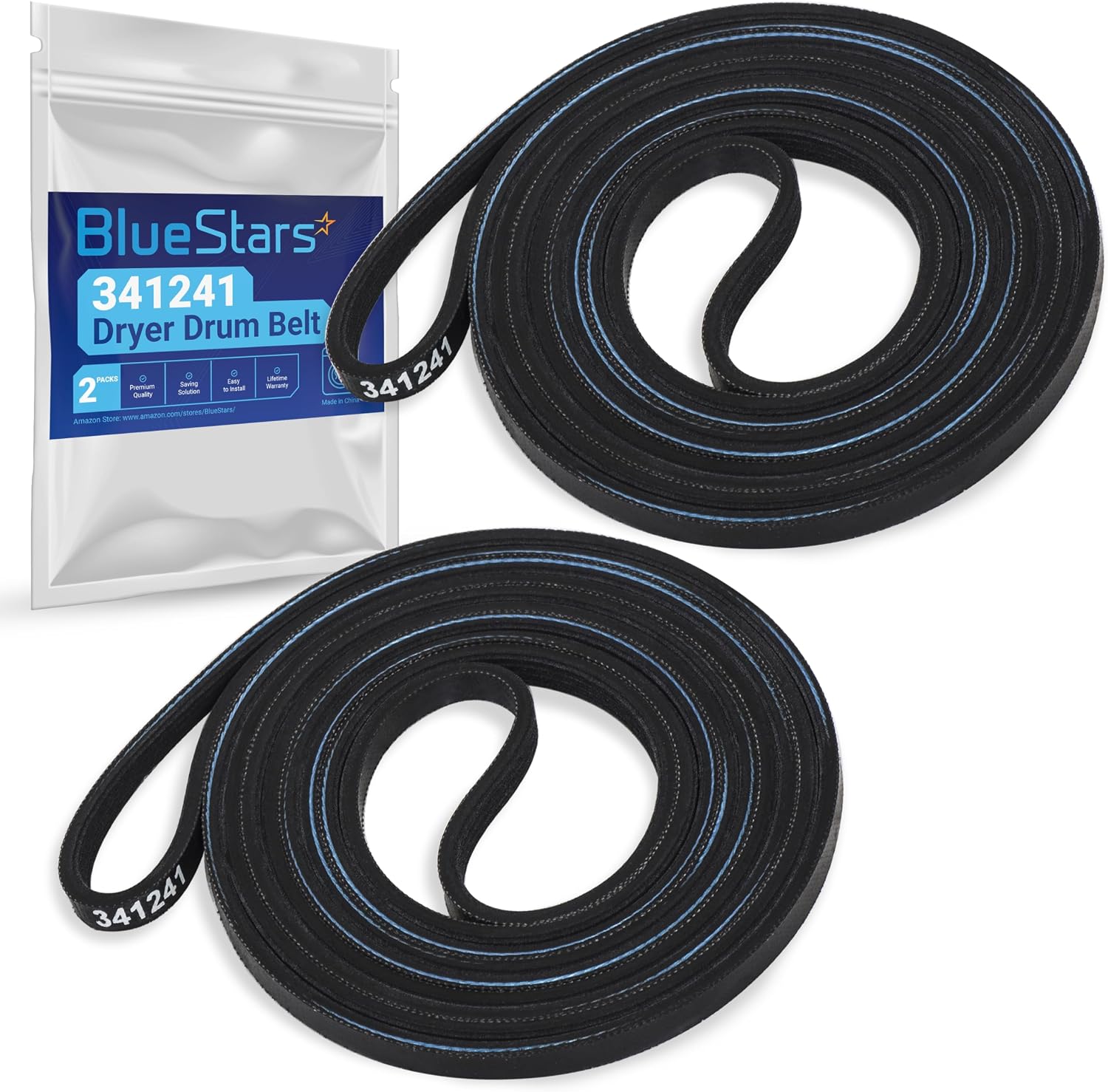 [2-Pack] BlueStars 341241 Dryer Drum Belt Compatible with Whirlpool Kenmore