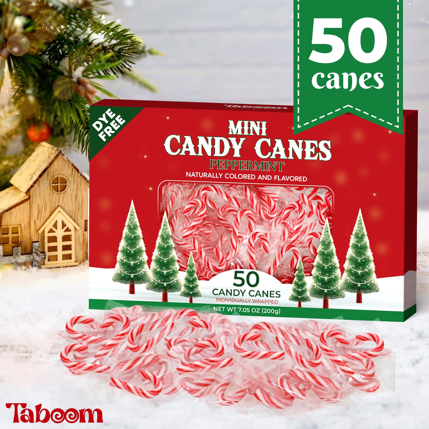 Mini Candy Cane Individually Wrapped 50 Pack - Dye-Free Small Peppermint Candy Canes Red & White Christmas Candy For Holiday Gifts, Stocking Fillers, Party Favors & Decorations
