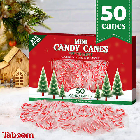 Mini Candy Cane Individually Wrapped 50 Pack - Dye-Free Small Peppermint Candy Canes Red & White Christmas Candy For Holiday Gifts, Stocking Fillers, Party Favors & Decorations