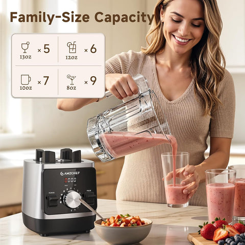 AMZCHEF 1800W Smoothies Blender, Ice-Crushing Countertop Blenders