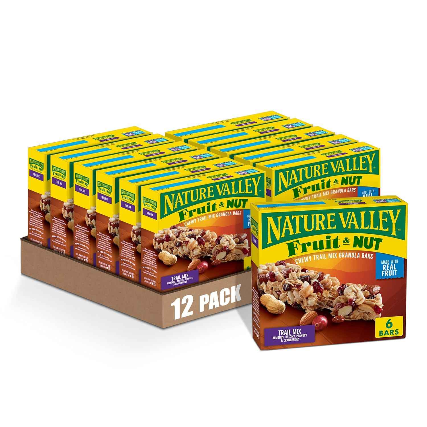 Nature Valley Chewy Fruit and Nut Granola Bars, Trail Mix, 6 Ct, 7.4 oz (Pack of 12)
