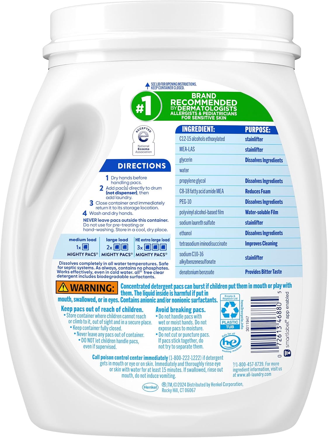 all Unit Dose Laundry Detergent, Mighty Pacs, Free Clear, 60 Count