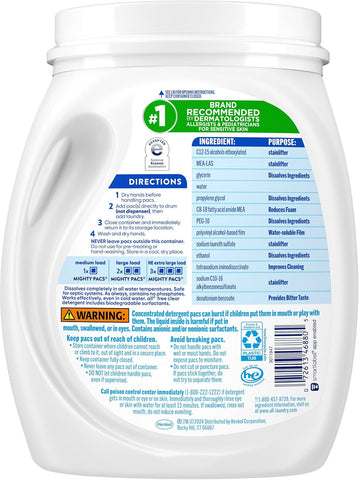 all Unit Dose Laundry Detergent, Mighty Pacs, Free Clear, 60 Count