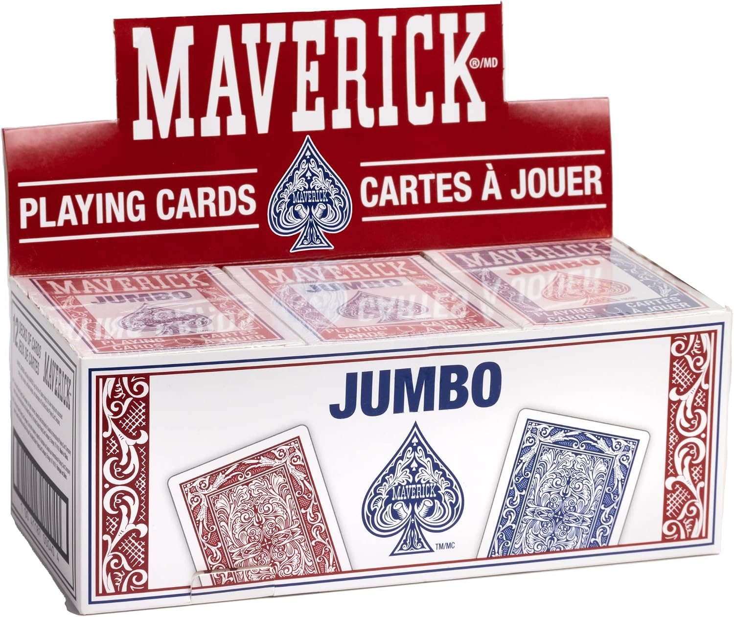 Maverick Playing Cards 12 Pack, Jumbo Index, Bulk Red and Blue Decks