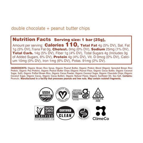 GoMacro MacroBar Mini Organic Vegan Snack Bars - Double Chocolate + Peanut Butter Chips (0.90 Ounce Bars, 24 Count)