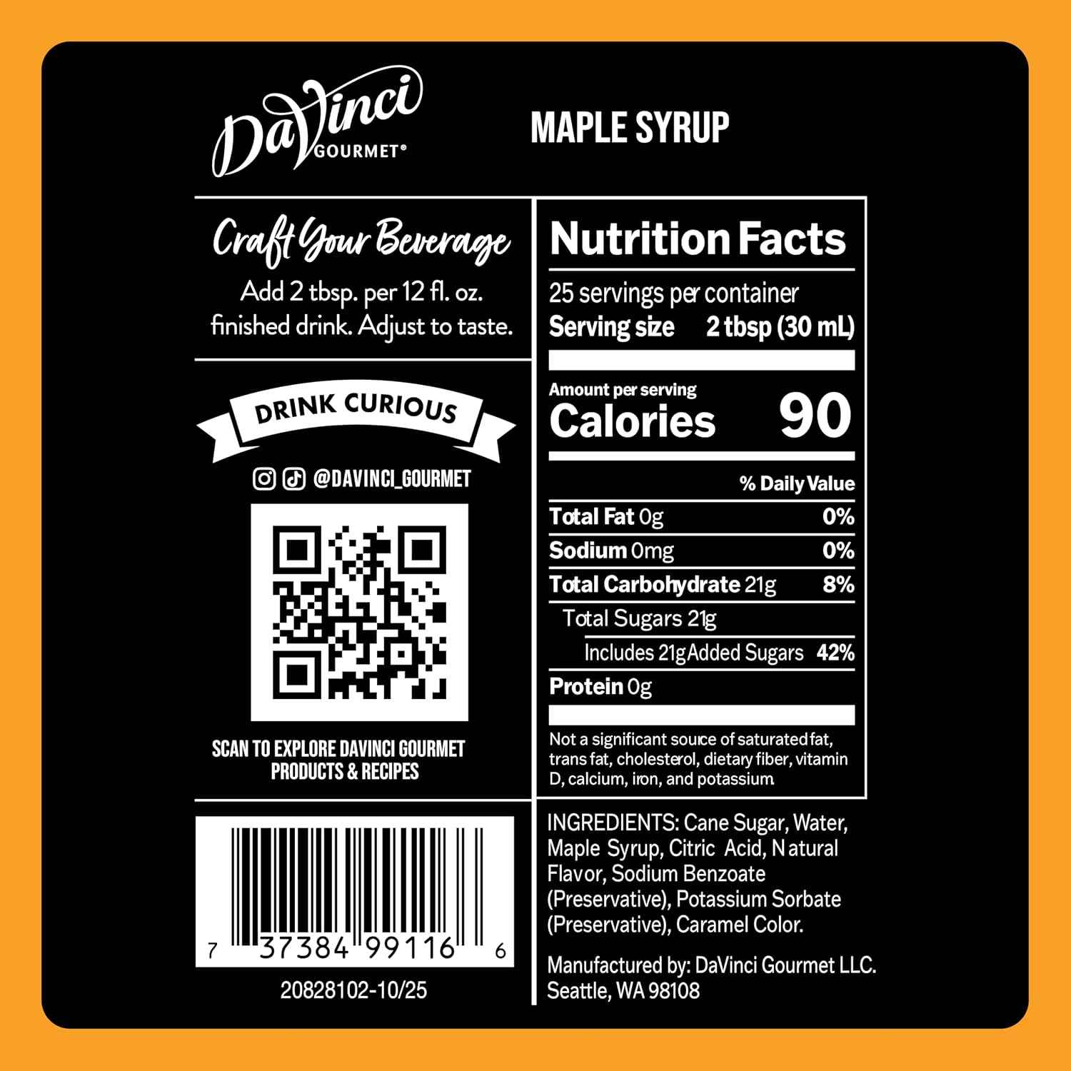 DaVinci Gourmet Maple Syrup, 25.4 Fluid Ounces (Pack of 1)