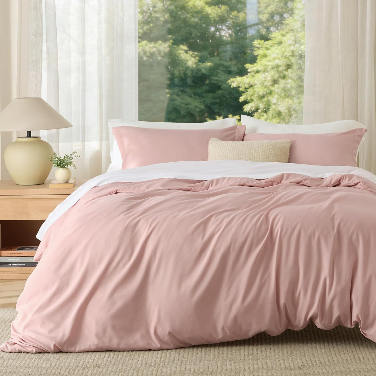 Bedsure Duvet Cover Full Size, 3Pcs Double Brushed Bedding Set, Blush Pink