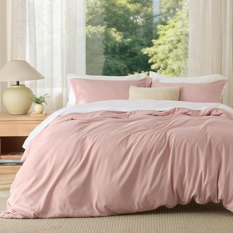 Bedsure Duvet Cover Full Size, 3Pcs Double Brushed Bedding Set, Blush Pink