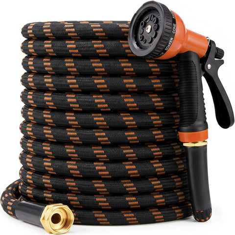 Garden Hose 50 ft, 2026 Upgraded Kink Free Flexible Water Hose 50ft With 10 Pattern Spray Nozzle, Leak-Proof, Portable, Ultra Lightweight & Durable Garden Hose for Yard, Lawn, Outdoor (Black & Orange)