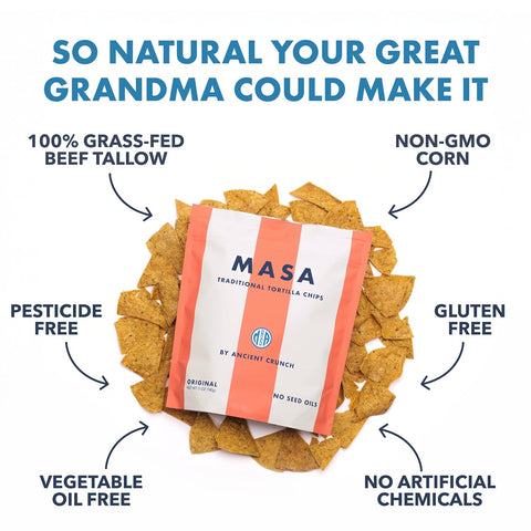 MASA Chips Yellow Corn Tortilla Chips Cooked in Pure Beef Tallow- 6pk x 5oz