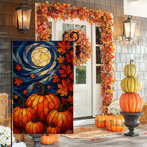 Fall Pumpkin Garden Flag 12x18 Stained Glass Yard Decor