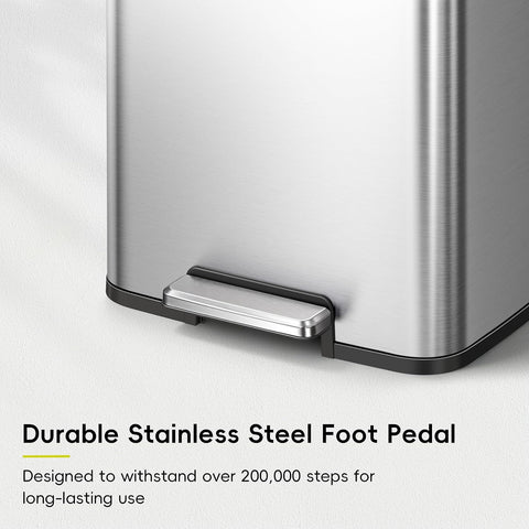 EKO Madison Brushed Stainless Steel 13.2 Gal/50L Kitchen Step Trash Can or Recycling Bin, Removable Inner Liner, Soft Close Lid, Fingerprint Resistant Finish