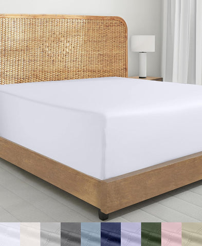 California Design Den 100% Organic Cotton Queen Size Fitted Sheet, White