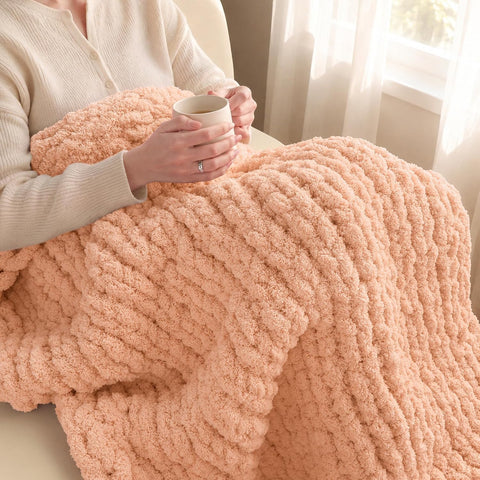 Jumbo Chunky Yarn for Hand Knitting - #10 Chunky Chenille Yarn for Crocheting Blankets,Super Soft Bulky Fluffy Yarn,9 Jumbo Pack(22yds,8oz Each Skein),Apricot Pink