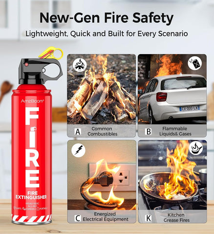 AmzBoom Fire Extinguisher for Home, Car, Kitchen, and Boat 3-Pack, Portable Extinguishing Aerosol Spray Compact A, B, C, K – Includes Mounting Brackets for Easy Access.