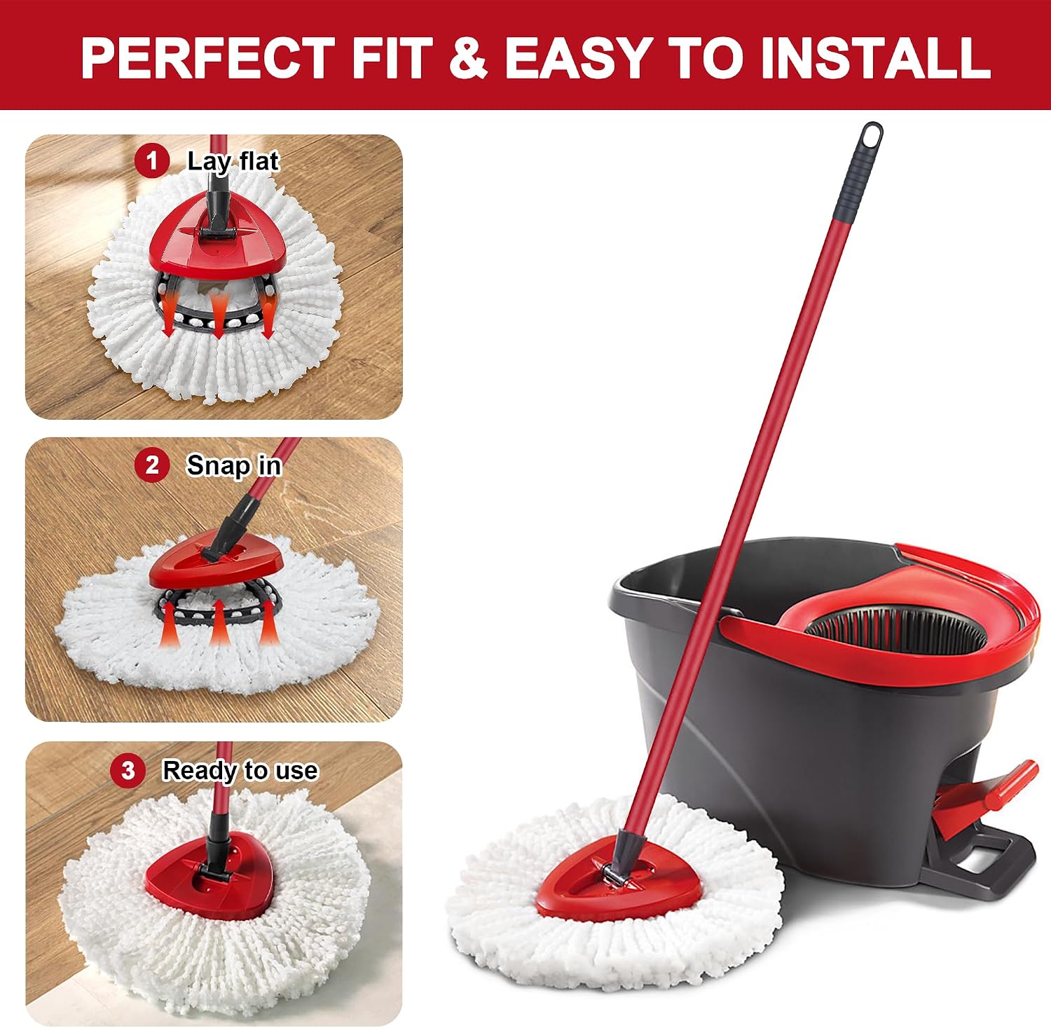 6 Pack Mop Replacement Heads for Spin Mop, Microfiber Spin Mop Refills, Easy Cleaning Mop Head Replacement