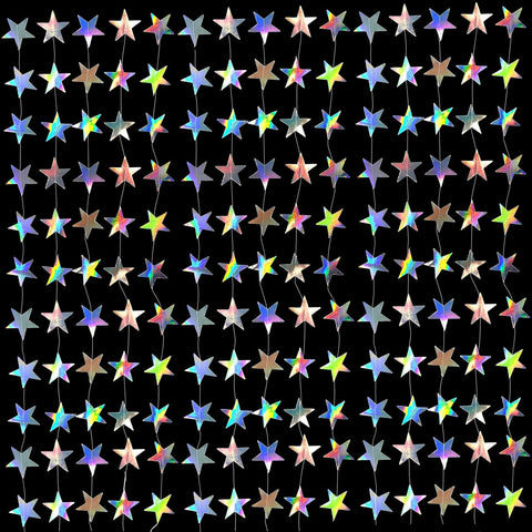 Iridescent Star Garland Party Decorations - 78 Feet Iridescent Silver Hanging Stars Decorations, Star Streamers Banner Paper Garland for Birthday Wedding Classroom Christmas