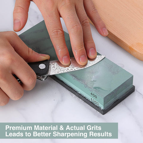 KEENBEST 400 1000 Premium Material Whetstone Sharpening Stone Set 2 Side Kitchen Knife Sharpener Stone Wet Stones for Sharping Knives Kit Non-slip Rubber Base