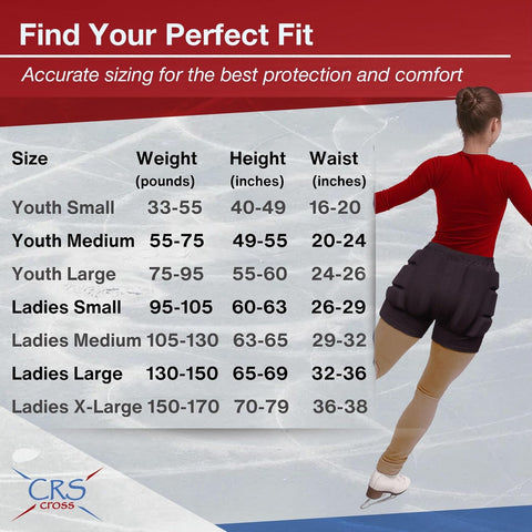 CRS Cross Padded Figure Skating Shorts. Crash Pad Pants for Hip / Tailbone