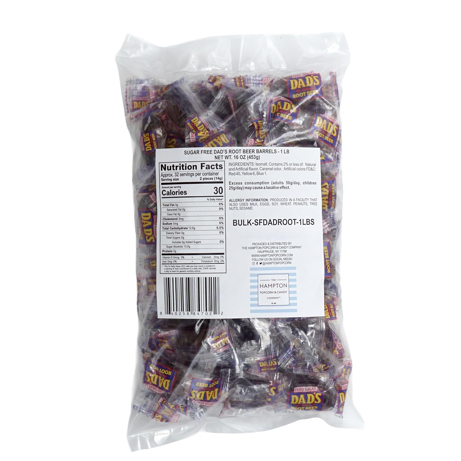 Sugar Free Dad's Root Beer Barrels, 1lb, Approx. 50, Sugar Free Hard Candy