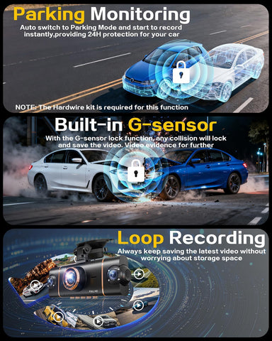 4 Channel 360° Dash Cam Front and Rear, 4K+1080P*3 FHD Car Camera