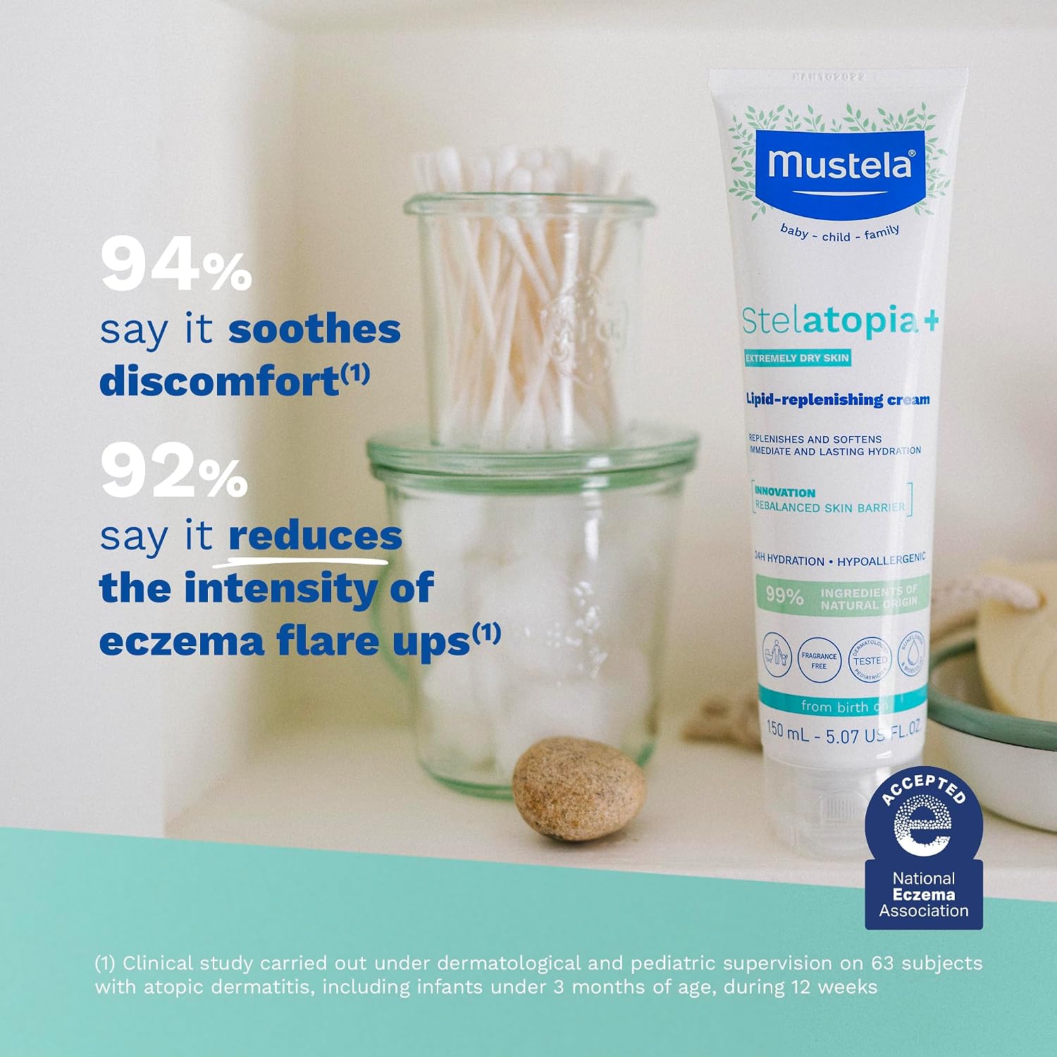 Mustela Stelatopia+ - Lipid-Replenishing Cream - Moisturizer for Eczema-Prone Skin - With Natural Sunflower Oil and Prebiotic - EWG Verified - For Babies, Kids & Adults - Fragrance Free