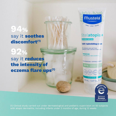 Mustela Stelatopia+ - Lipid-Replenishing Cream - Moisturizer for Eczema-Prone Skin - With Natural Sunflower Oil and Prebiotic - EWG Verified - For Babies, Kids & Adults - Fragrance Free