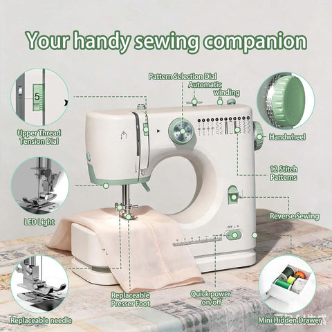 Small Sewing Machine for Beginners, Portable sewing Kit for Light Fabrics