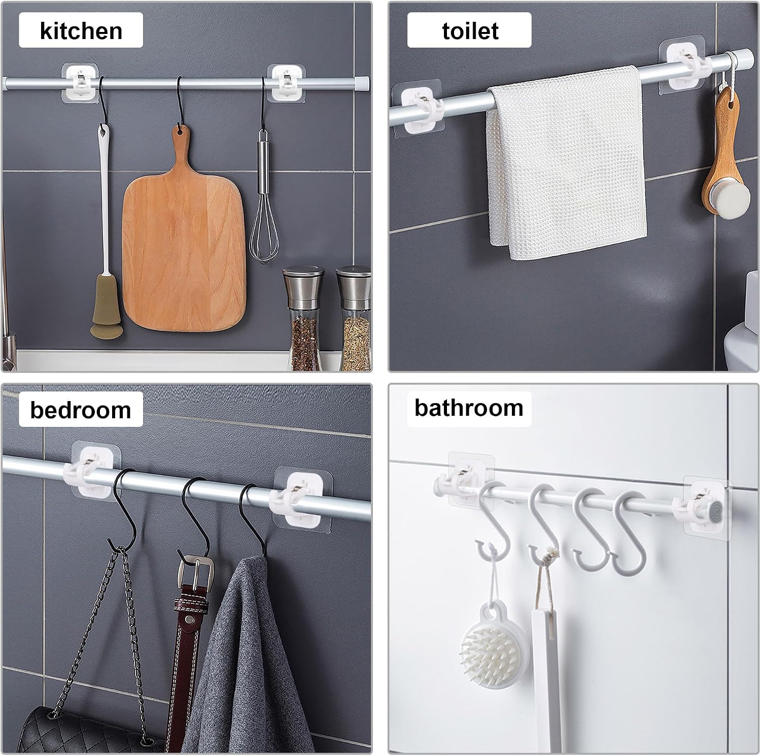 Self Adhesive No Drill Adjustable Curtain Rod Holder Hooks Brackets