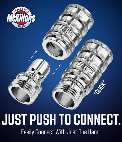 McKillans® 2025 Automatic Garden Hose Quick Connect [UNIVERSAL FIT] - Stainless Steel Quick Connect Hose Fittings - Water Hose Connectors - Quick Disconnect Adapter - INSTANT CONNECTION - 5 Pc Kit