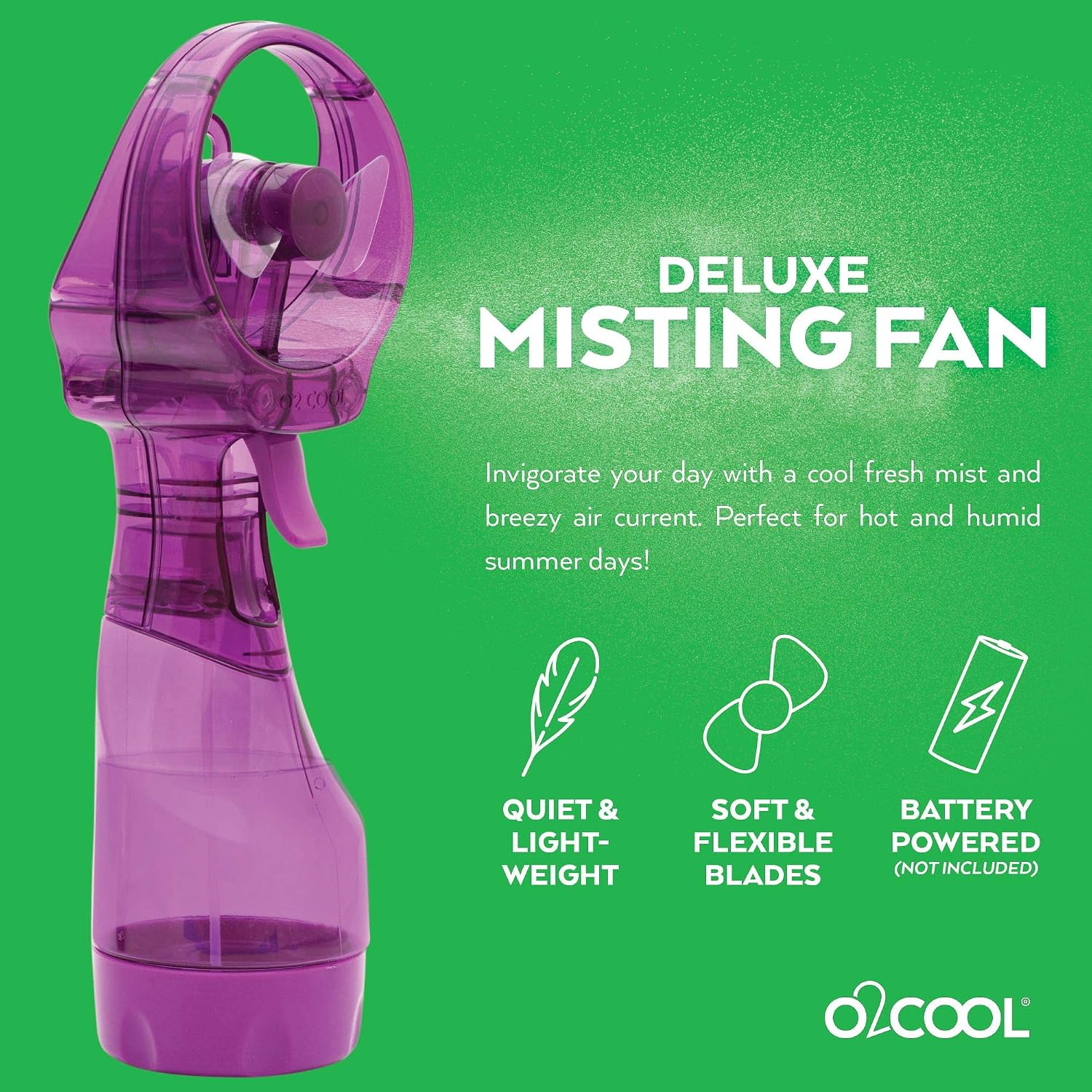 O2COOL Deluxe Handheld Misting Fan Battery Powered Purple