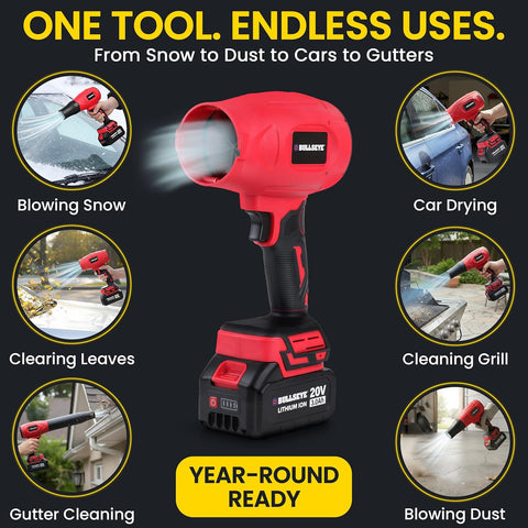 Bullseye Blower – Cordless Leaf Blower, Handheld Turbo Jet with 2 Batteries, 20V 350W Electric Air Power for Patio, Garage Cleaning and Car Drying – As Seen on TV