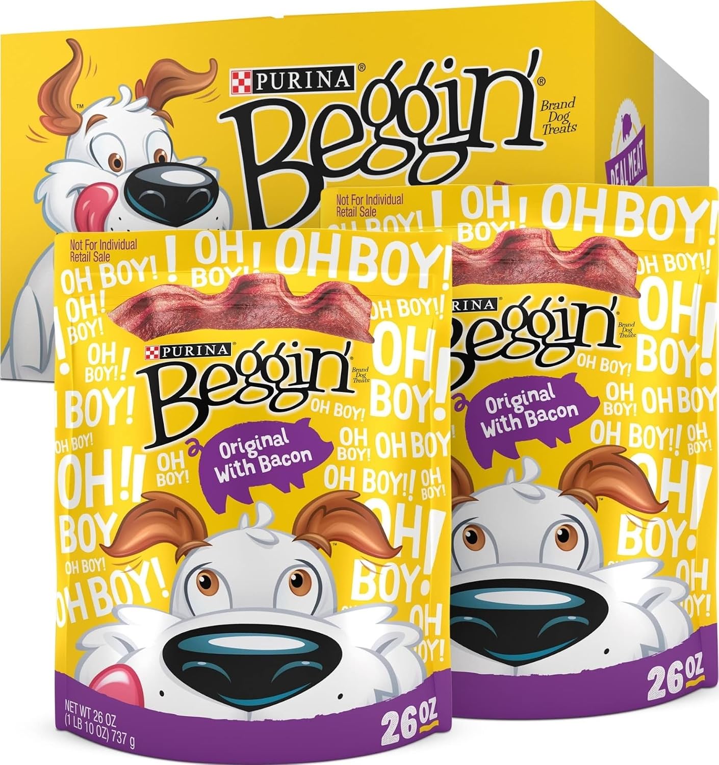 Purina Beggin' Strips Dog Treats, Original with Bacon, (2) 26 oz Pouches