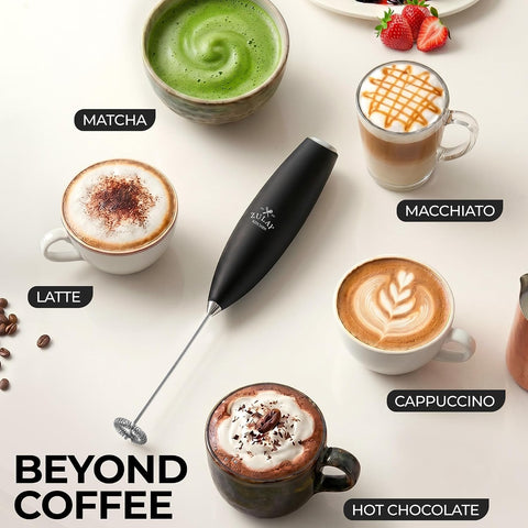 Zulay Kitchen Milk Frother Handheld Electric Whisk – Frother Wand, Durable Drink Mixer, Coffee Frother, Hand Blender, Frother for Protein Powder, Matcha & More - Black