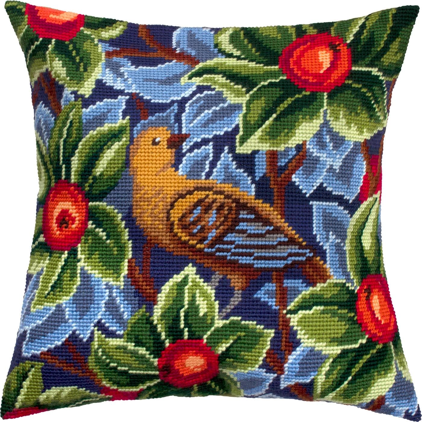 Brvsk Tapestry Needlepoint Kit for Adults and Beginners — Owl by John Henry Dearle 16″ × 16″ with Clear, Precise Printed Design on Cotton Canvas; Includes 2 Needles, Yarn, and Easy-Read Chart