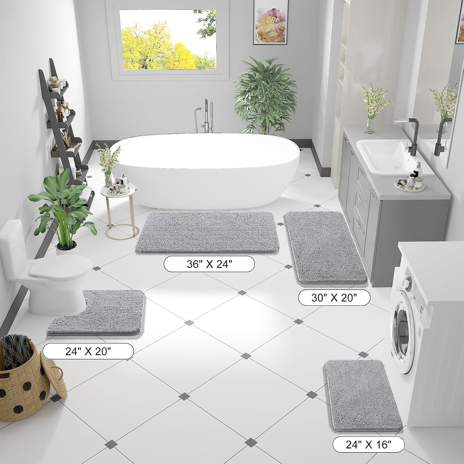 OLANLY Bathroom Runner Rugs 47x17, Extra Soft Absorbent Chenille Bath Rugs