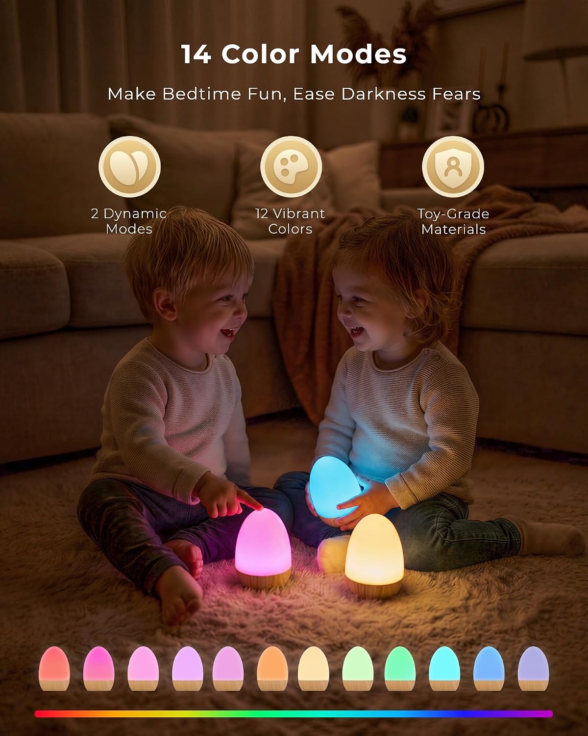 Night Light for Baby Nursery, Rechargeable Touch Egg Light with 17 Color Modes, Stepless Dimmable Baby Night Light for Breastfeeding & Kids Bedroom (Beech-1P)
