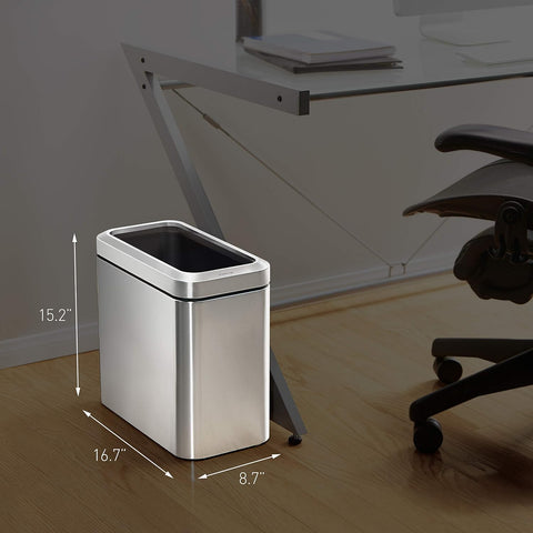 simplehuman Slim Open Can, 25L / 6.6 Gallon Commercial Office Trash Can for Conference Rooms, Hotel Rooms, Reception, Heavy Duty Stainless Steel, ADA-Compliant, Brushed Stainless Steel