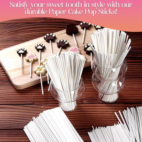 Premium 100 Pack 6 Inch White Paper Lollipop Sticks - Perfect for Cake Pop Sticks, Cookies, Chocolate Cake Toppers | Versatile Baking & Crafting Accessory